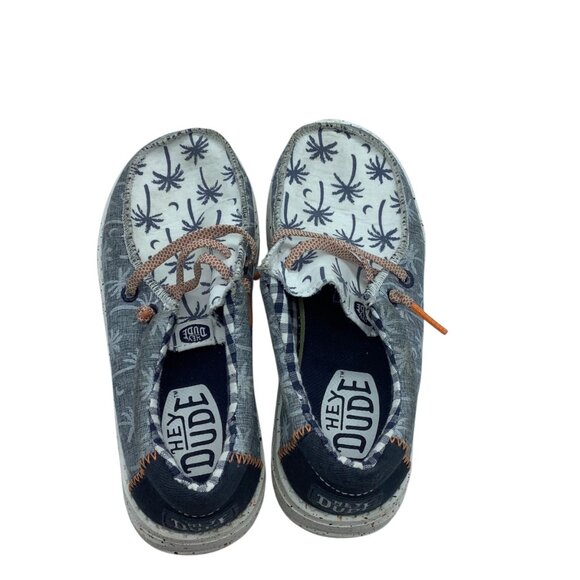 Hey Dude Youth Wally Tropical Palm Print Casual Shoes Kid Sz 11 Blue White - Picture 7 of 7